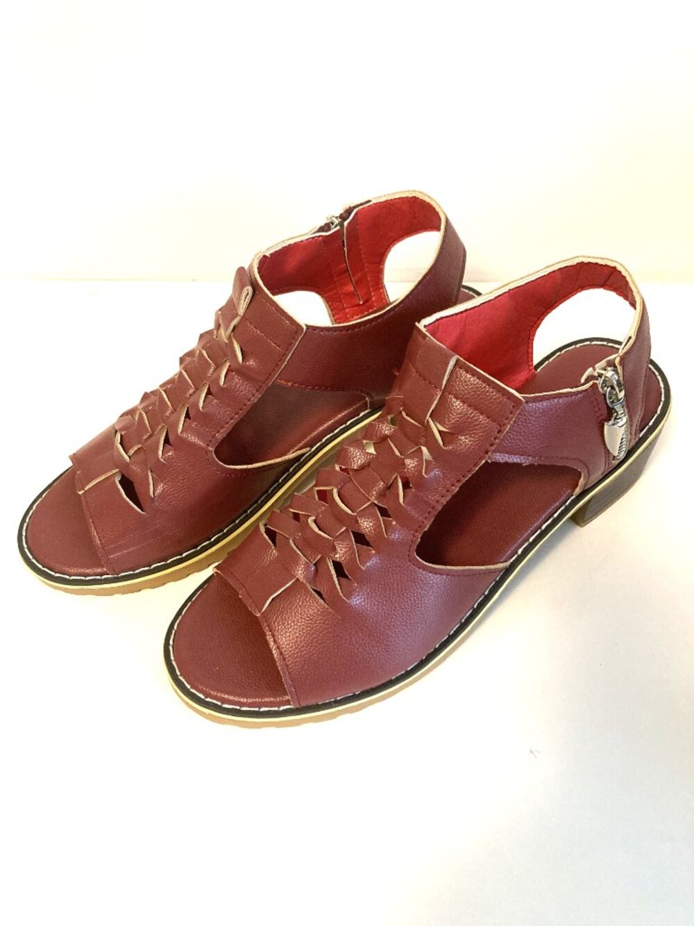 Women's Red/Wine Faux Leather Strappy Heeled Sandals Size 7.5 US 39 China